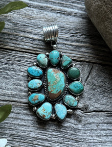 Navajo Sterling Silver Turquoise Cluster Pendant. C Yazzie