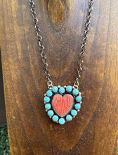 Load image into Gallery viewer, Navajo Sterling Silver Spiny Oyster Heart Turquoise Cluster Chain Necklace CY