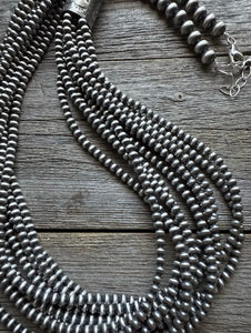 4mm Multi 10 Strand 925 Sterling Silver Oxidized Pearls Bead Necklace 24 Inch