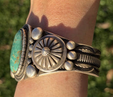 Load image into Gallery viewer, Navajo Native Sterling Silver Green Turquoise Cuff Bracelet Martinez