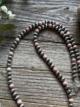 Load image into Gallery viewer, Southwestern Sterling Silver Pink Conch 6mm Pearls Bead Necklace 22 Inch