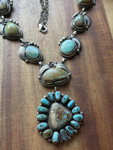 Load image into Gallery viewer, Navajo Sterling Silver Blue Green Royston Turquoise Lariat Cluster Necklace CY