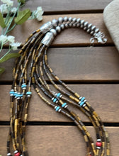 Load image into Gallery viewer, Sterling Silver Multi Strand Stone Tigers Eye Pearls Bead Necklace 24 Inch
