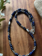 Load image into Gallery viewer, Sterling Silver Blue Lapis W Multi Bead Pearls Necklace. 24 inch. Gift