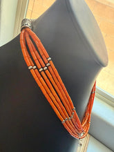 Load image into Gallery viewer, Sterling silver orange coral bead necklace 24 inch