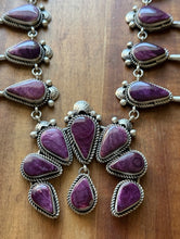 Load image into Gallery viewer, Navajo Sterling Silver Purple Spiny Oyster Squash Blossom Chain Necklace RY