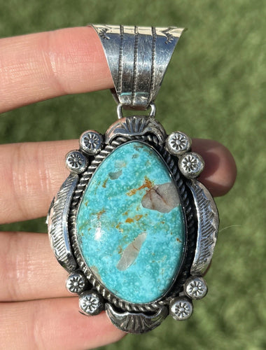 Navajo Native American Sterling Silver Turquoise Handmade Pendant R Yazzie Gift