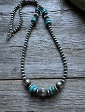 Load image into Gallery viewer, Sterling Silver Blue Turquoise W Pearls Bead Necklace. 24 inch