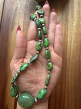 Load image into Gallery viewer, Sterling silver green turquoise nugget necklace 22 inch