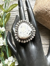 Load image into Gallery viewer, Navajo Sterling Silver White Buffalo Turquoise Adjustable Ring C Yazzie