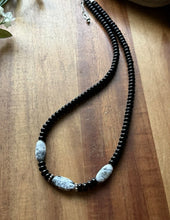 Load image into Gallery viewer, Sterling Silver Black Onyx White Buffalo Turquoise Bead Necklace 18 Inch. Gift