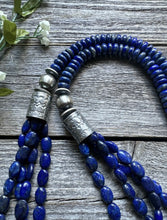 Load image into Gallery viewer, Sterling Silver Multi Strand Lapis W Pearls Bead Necklace. 28 inch