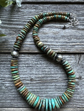 Load image into Gallery viewer, Sterling Silver Graduated Green Turquoise Bead Necklace. 18 inch