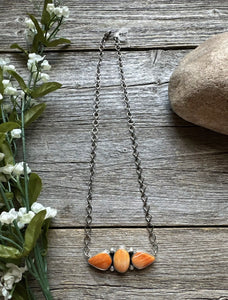 Native American Sterling Silver Orange Spiny Oyster Bar Chain Necklace 16 inch
