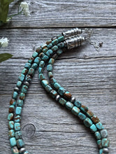 Load image into Gallery viewer, Sterling Silver Multi 2 Strand Blue Green Turquoise Bead Necklace. 18 inch