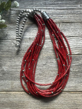 Load image into Gallery viewer, Sterling Silver Multi Strand Red Bamboo Coral Bead Necklace 28 Inch