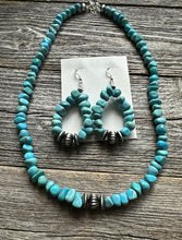 Load image into Gallery viewer, Sterling Silver Blue Turquoise Nuggets Bead Necklace W Earrings Set Gift 18 Inch