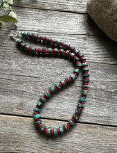 Load image into Gallery viewer, Sterling Silver Heishi Turquoise Coral Bead Necklace. 18 inch