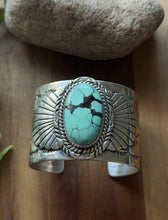 Load image into Gallery viewer, Navajo Native American Sterling Silver Blue Turquoise Cuff Bracelet Signed