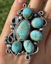 Load image into Gallery viewer, Native American Sterling Silver Turquoise Cluster Ring. Size 8.5 Geneva