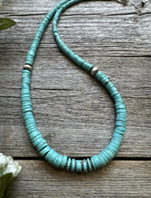 Load image into Gallery viewer, Sterling Silver Graduated Heishi Turquoise Bead Necklace. 18 inch