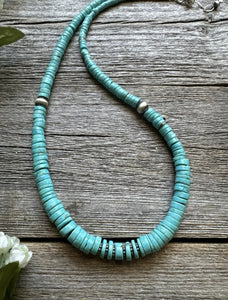 Sterling Silver Graduated Heishi Turquoise Bead Necklace. 18 inch