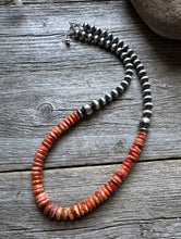 Load image into Gallery viewer, Sterling Silver Orange Spiny Oyster W Pearls Bead Necklace 18 inch