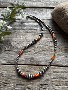 Orange Spiny Oyster Multi Graduated Sterling Silver Pearls Bead Necklace 4mm-8mm