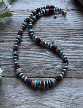 Load image into Gallery viewer, Southwestern Sterling Silver Multi Stone W Pearls Bead Necklace. 18 inch