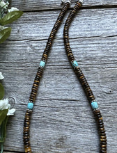 Load image into Gallery viewer, Southwestern 925 Sterling Silver Blue Turquoise Tigers Eye Bead Necklace 18 inch