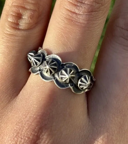 KB Billah 925 Sterling Silver Stamped Ring. Navajo Size 10.5 Handmade