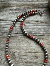 Load image into Gallery viewer, Red Spiny Oyster Multi Graduated Sterling Silver Pearls Bead Necklace 18 inch