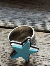 Load image into Gallery viewer, Sunshine Reeves 925 Sterling Silver Turquoise Star Stamped Ring. Navajo. Size 12