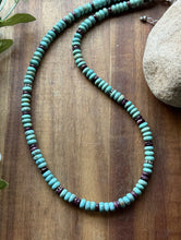 Load image into Gallery viewer, Sterling Silver Turquoise Purple Spiny Oyster Bead Necklace. 20 Inch
