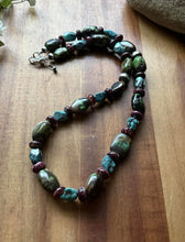 Load image into Gallery viewer, Sterling Silver Turquoise Nuggets Purple Spiny Oyster Bead Necklace. 20 Inch