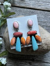 Load image into Gallery viewer, Navajo 925 Sterling Silver Multi Stone Cluster Earrings Marcella James