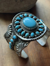 Load image into Gallery viewer, Navajo Native Sterling Silver Blue Turquoise Cluster Cuff Bracelet Signed Gift