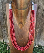 Load image into Gallery viewer, Sterling Silver Multi Strand Red Bamboo Coral W Pearls Bead Necklace 24 Inch