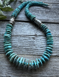 Southwestern 925 Sterling Silver Turquoise Bead Necklace. 22 inch