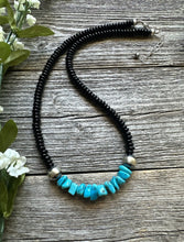 Load image into Gallery viewer, Mens Sterling Silver Black Onyx Turquoise Bead Necklace. 18 Inch