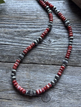 Load image into Gallery viewer, Southwestern Sterling Silver Red Spiny Oyster Pearls Bead Necklace 18 inch