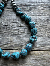 Load image into Gallery viewer, Sterling Silver Blue Kingman Turquoise Nuggets W Pearls Bead Necklace. 18 inch