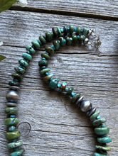 Load image into Gallery viewer, Sterling Silver Blue Green Graduated Turquoise Nuggets Bead Necklace 18 inch