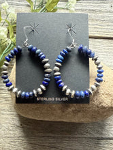 Load image into Gallery viewer, Southwestern 925 Sterling Silver Lapis Pearls Hoop Earrings.