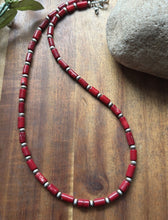 Load image into Gallery viewer, Southwestern Sterling Silver Red Coral W Pearls Bead Necklace 18 inch Gift