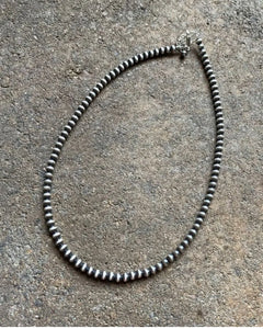 4mm 32 Inch 925 Sterling Silver Oxidized Pearls Bead Necklace Southwestern