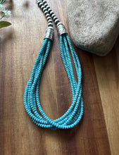 Load image into Gallery viewer, Sterling Silver Multi Strand Blue Turquoise Bead Necklace. 18 inch