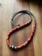 Load image into Gallery viewer, Sterling Silver Red Spiny Oyster W Multi Bead Pearls Necklace. 18 Inch. Gift