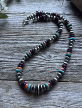 Load image into Gallery viewer, Southwestern Sterling Silver Multi Stone W Pearls Bead Necklace. 18 inch