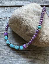 Load image into Gallery viewer, Southwestern 925 Sterling Silver Dyed Sugilite W Turquoise Bead Necklace 18 inch